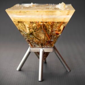Unique Resin Art Pyramid with Thorns and White Dried Flowers