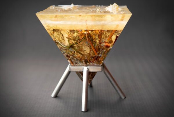 Unique Resin Art Pyramid with Thorns and White Dried Flowers
